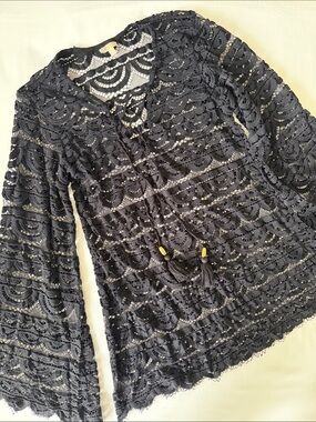 Pilyq Black Lace Crochet Women's Swim Coverup M
